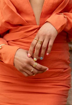 ANILLO LANKA TOPACIO AZUL BAÑADO EN ORO