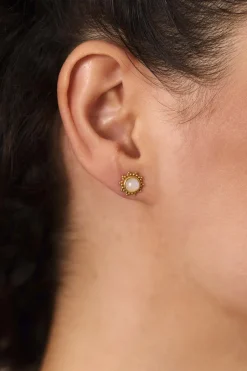 PENDIENTES ISHAAN PIEDRA LUNA BAÑADOS EN ORO