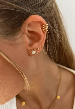 PENDIENTES ISHAAN PIEDRA LUNA BAÑADOS EN ORO